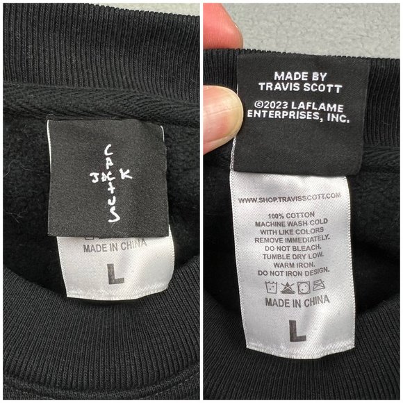 Cactus Jack Sweatshirt Mens Large L Black Stitched Crewneck Travis Scott World - Picture 3 of 11